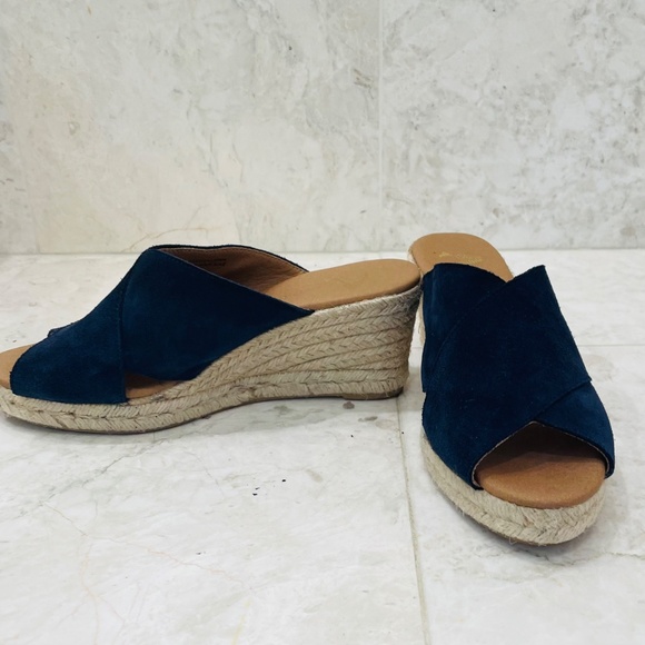 PASEART Espadrilles {8/39}Navy Blue Suede Wedges Crossband - Picture 5 of 10